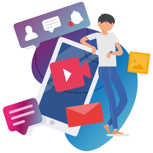 Conteúdos, notificações e gestão de redes sociais digitais.